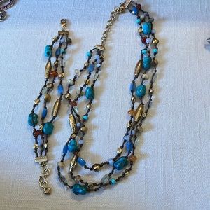 3 strand Brighton brown crocheted multi stone necklace, bracelet,earrings.